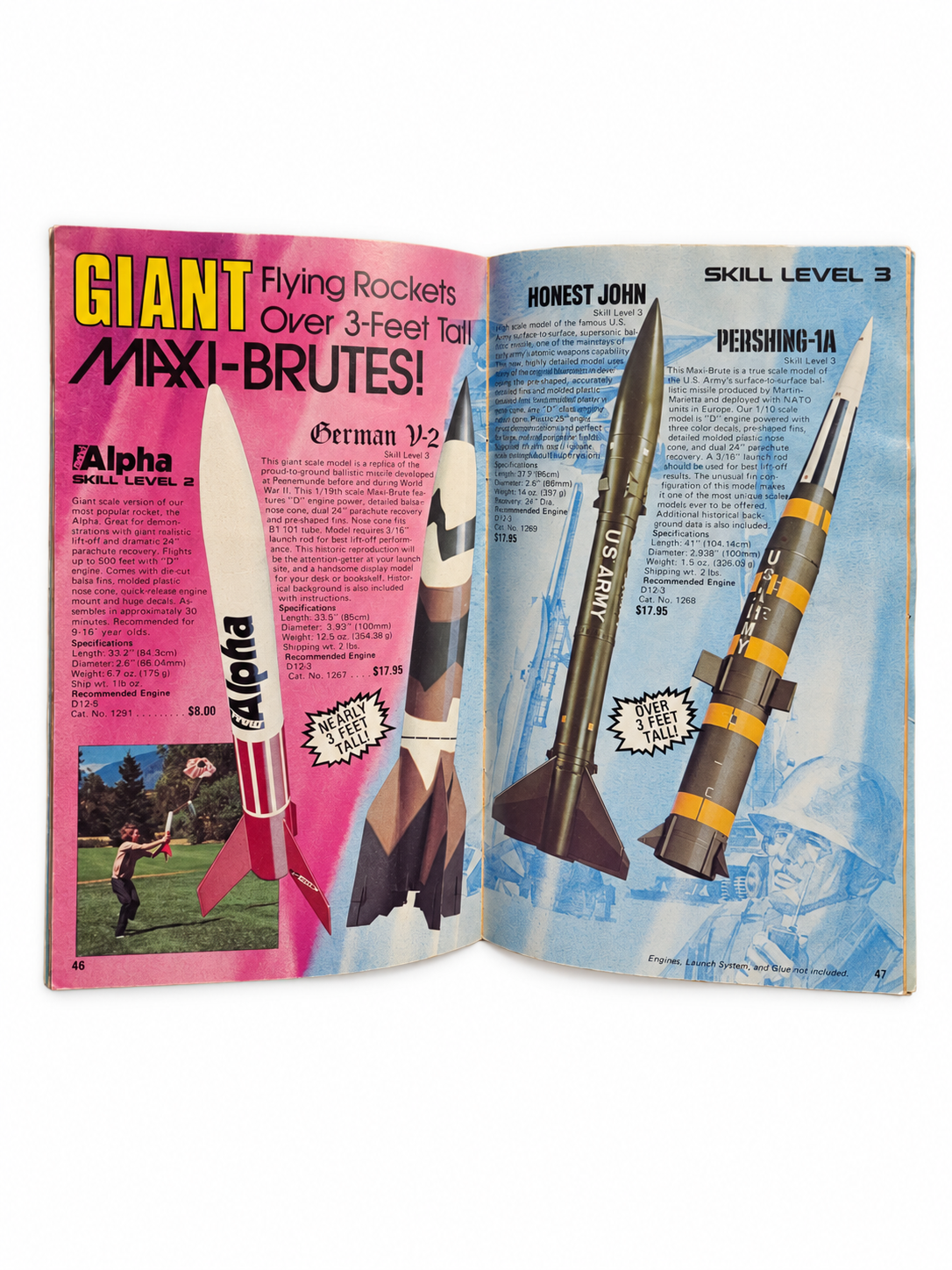 Catalog pages 46–47 showing Maxi-Brute model rockets