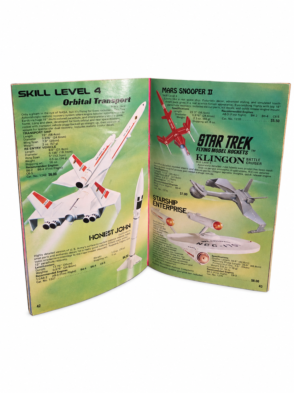 Catalog pages 42–43 showing Orbital Transport and Star Trek rockets