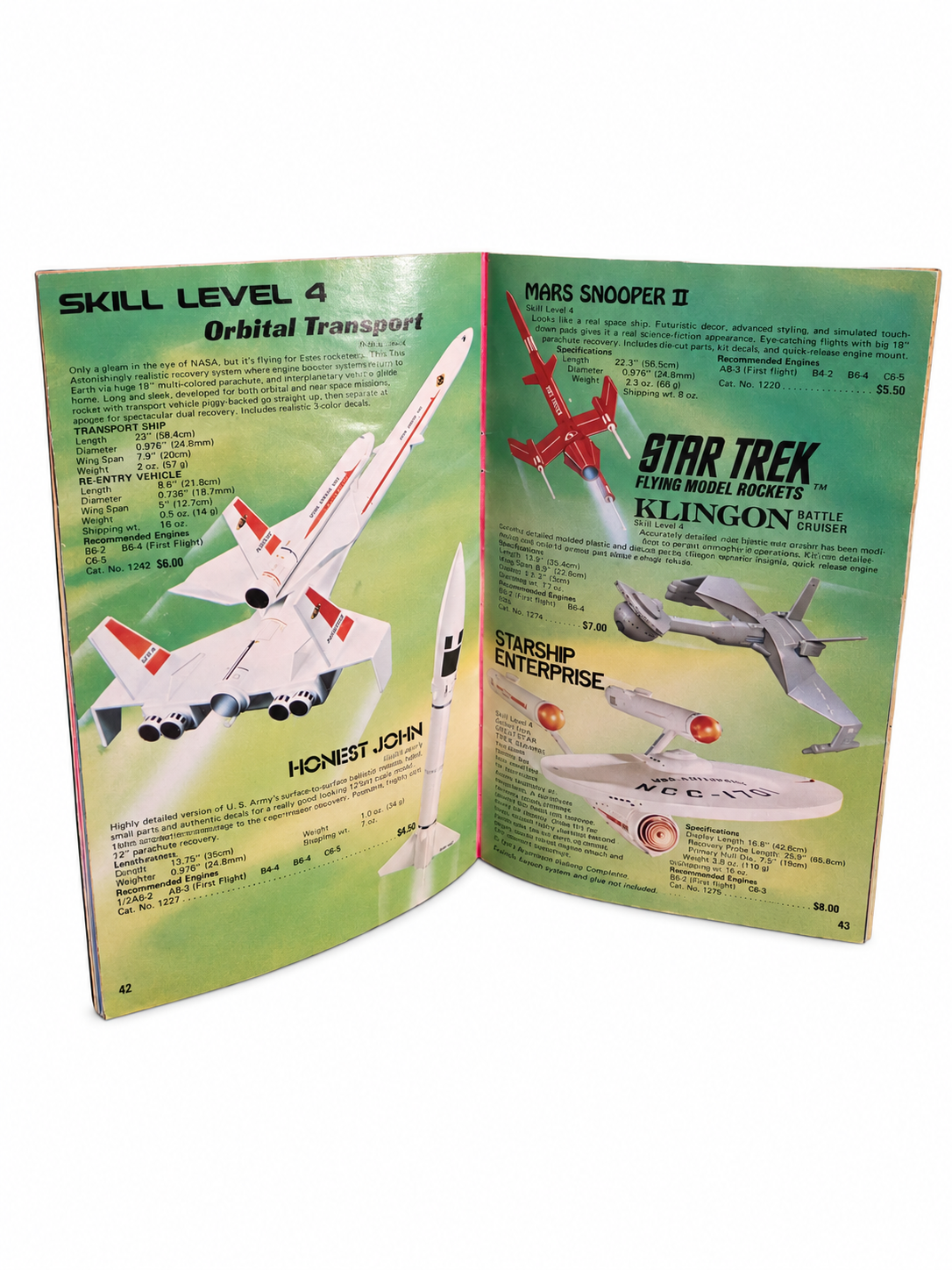 Catalog pages 42–43 showing Orbital Transport and Star Trek rockets