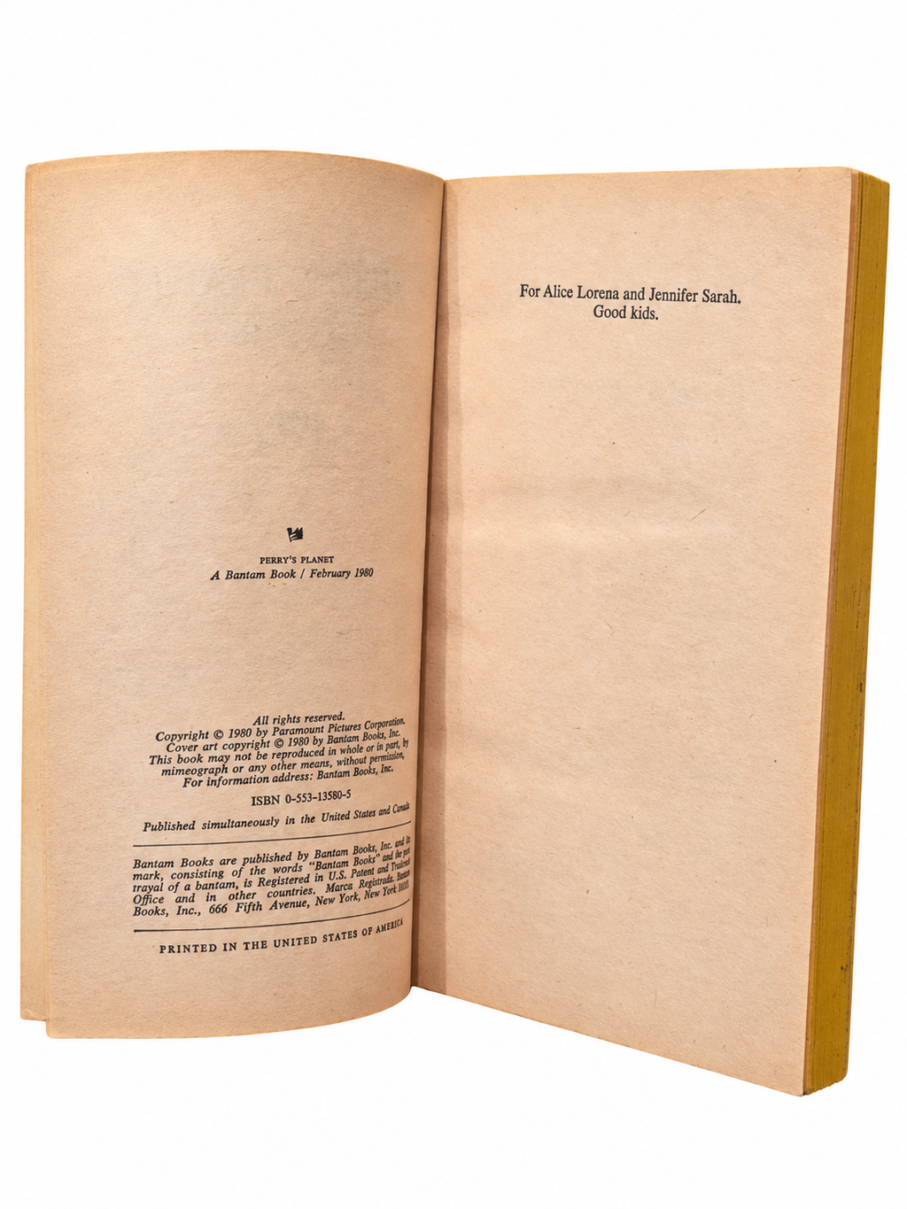 Perry’s Planet copyright and dedication pages on white background