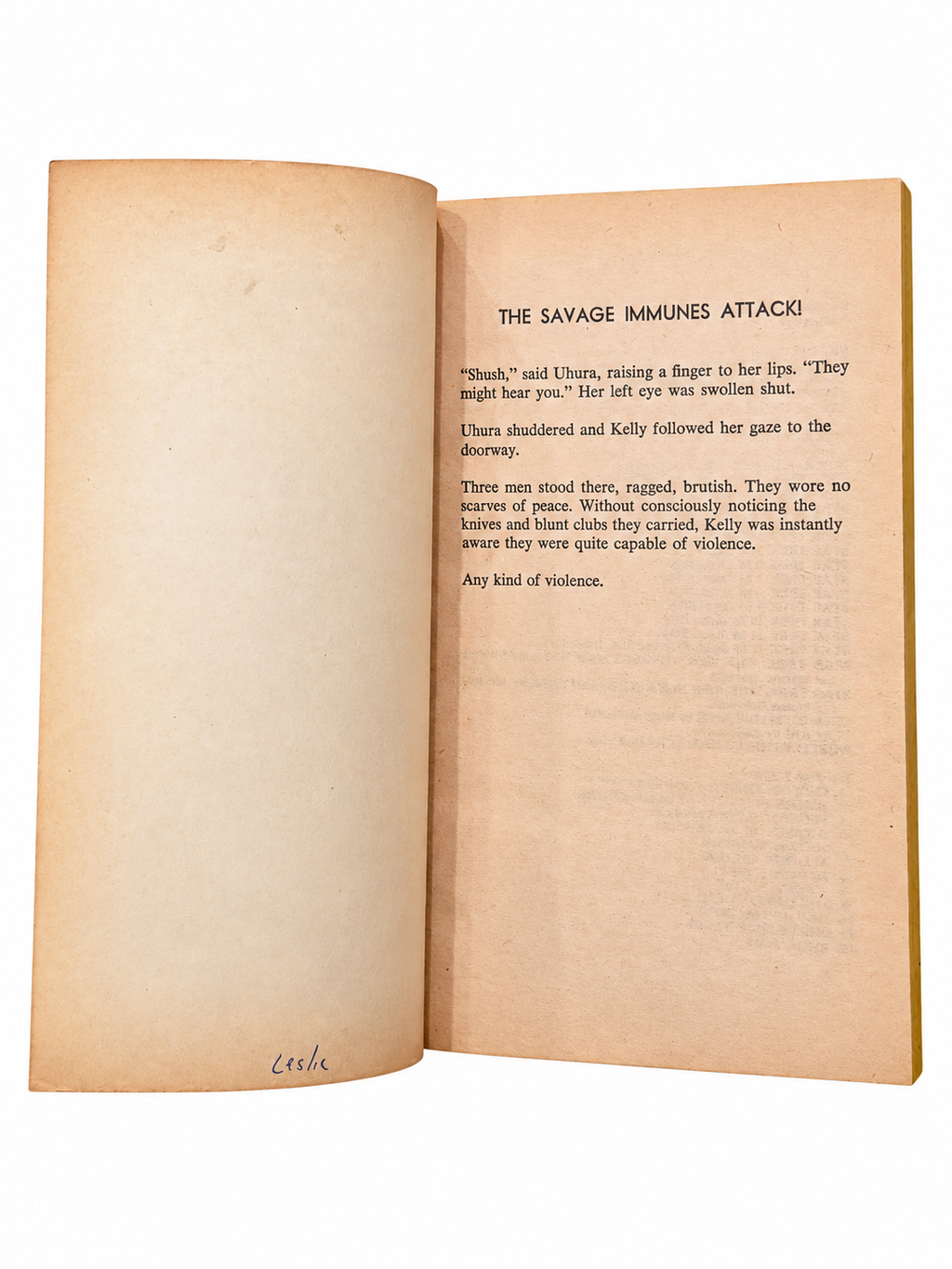 Perry’s Planet opening pages with handwritten Leslie name and age tanning on white background