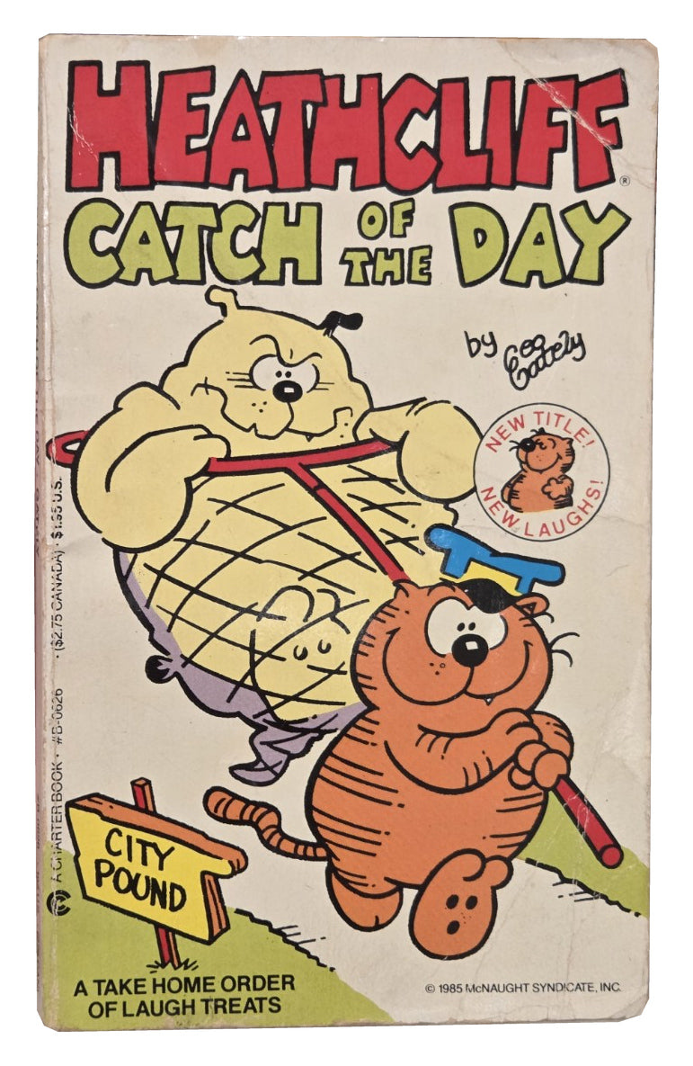 Heathcliff Catch of the Day front cover showing original creases and wear on white background