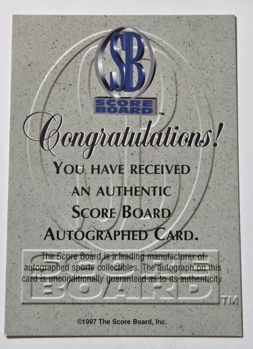 1997 Score Board Jacque Vaughn autograph certification back