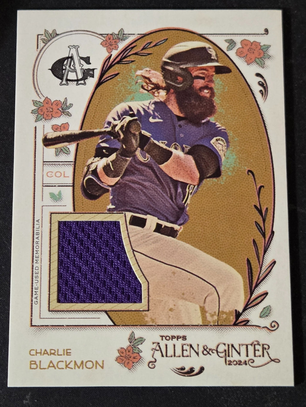 2024 Allen & Ginter Charlie Blackmon AGR-CB Game-Used Relic front