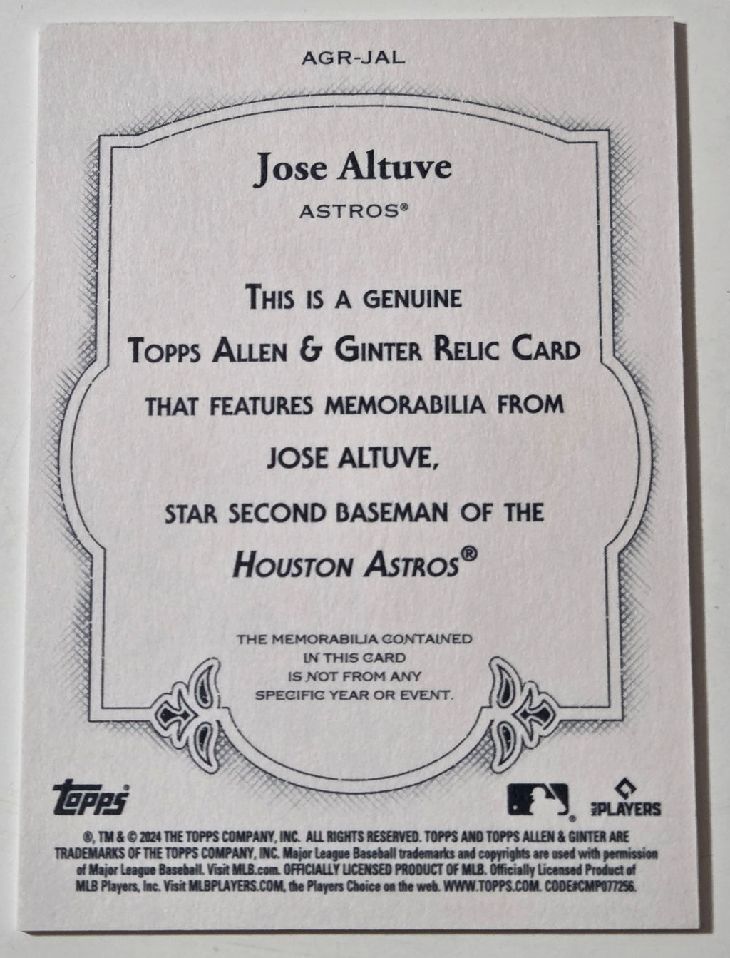 2024 Allen & Ginter Jose Altuve AGR-JAL Game-Used Bat Relic back