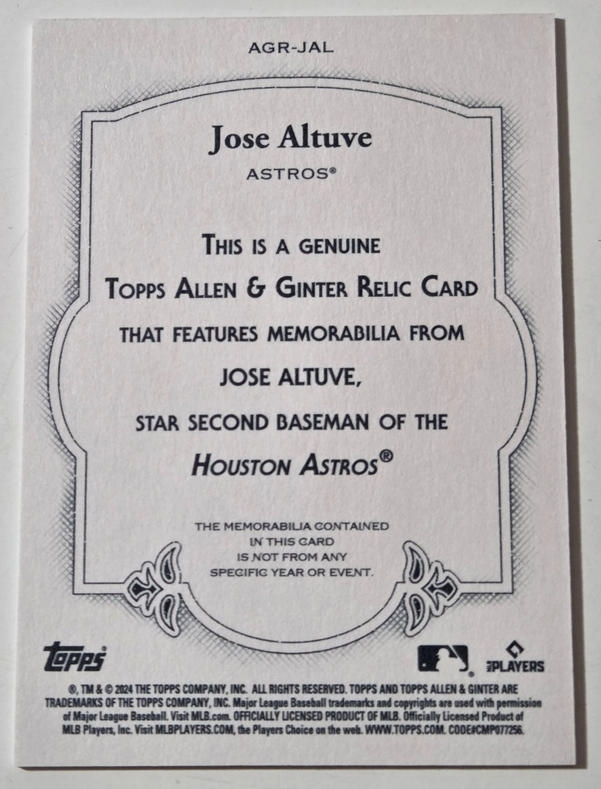 2024 Allen & Ginter Jose Altuve AGR-JAL Game-Used Bat Relic back