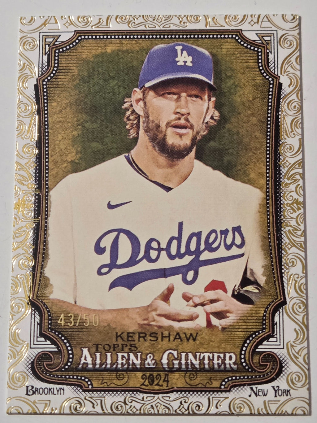 2024 Topps Allen & Ginter Clayton Kershaw 52 Gold Foil Filigree 43/50 front
