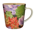 PPD Two Can Art mug with green frog and colorful succulents