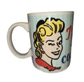 P Graham Dunn Still Hot mug with retro winking blonde woman and light blue stripes