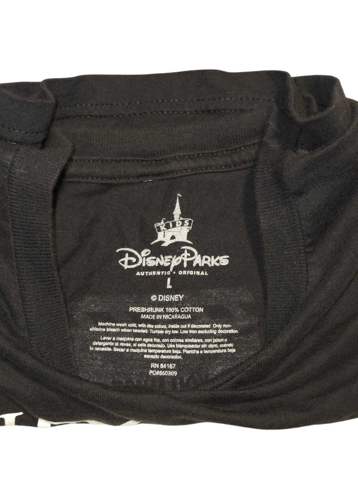 Disney Parks Kids Large label 100 percent cotton made in Nicaragua