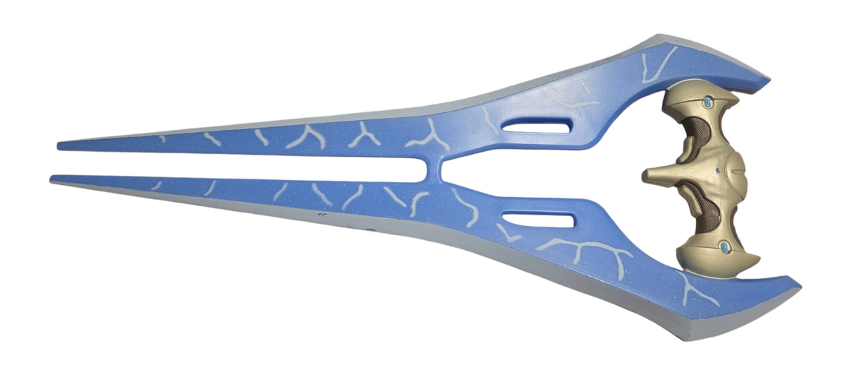 2017 Disguise Halo Energy Sword costume prop front with blue blades and gold handle