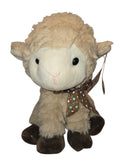 Ganz tan lamb plush with cream face brown hooves and polka dot bow front