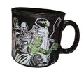 Black Universal Monsters mug with Dracula, the Mummy, Bride of Frankenstein and Creature artwork, handle on the right