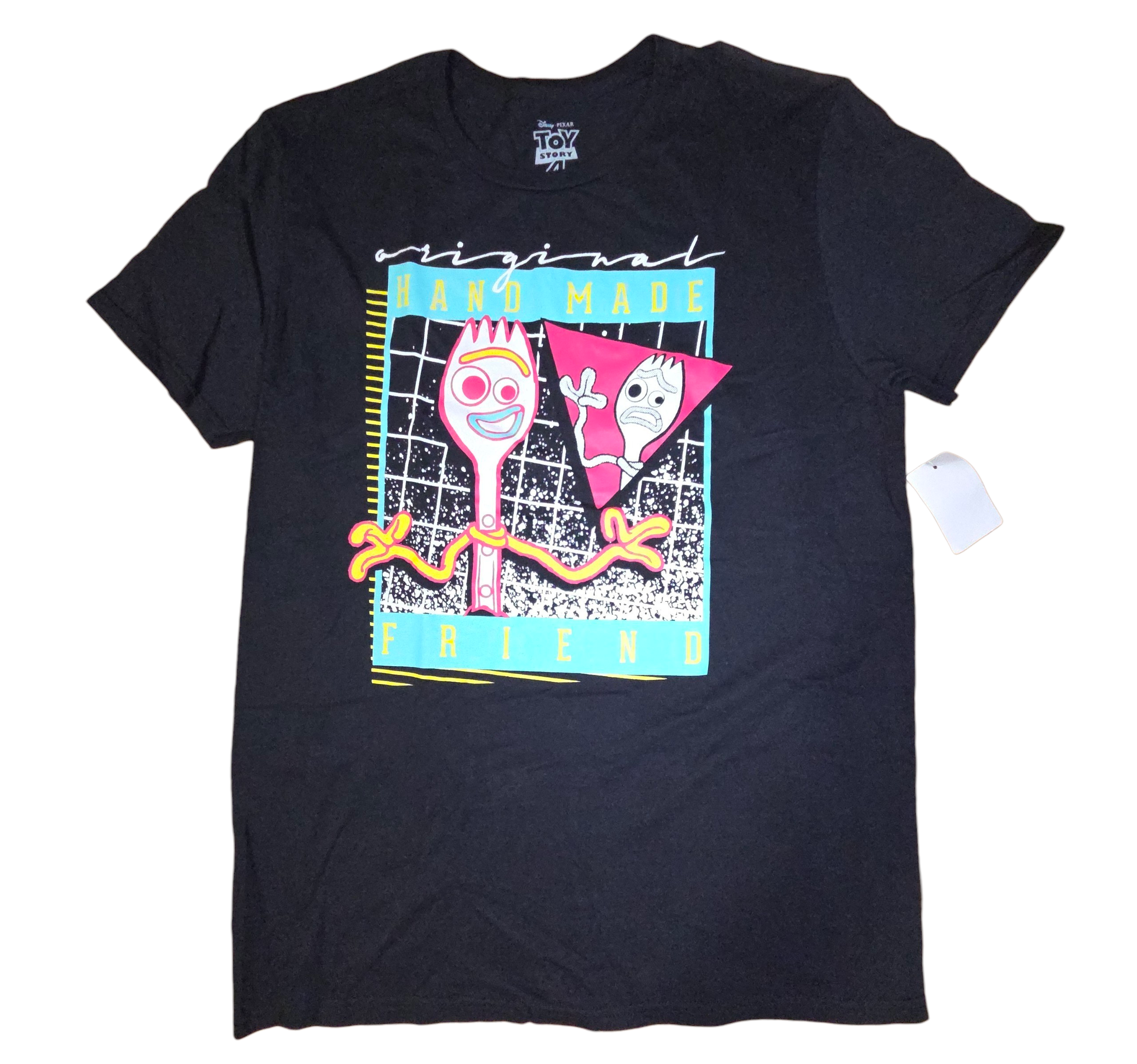 Disney Toy Story 4 Original Hand Made Friend Forky Black T-Shirt Size Large