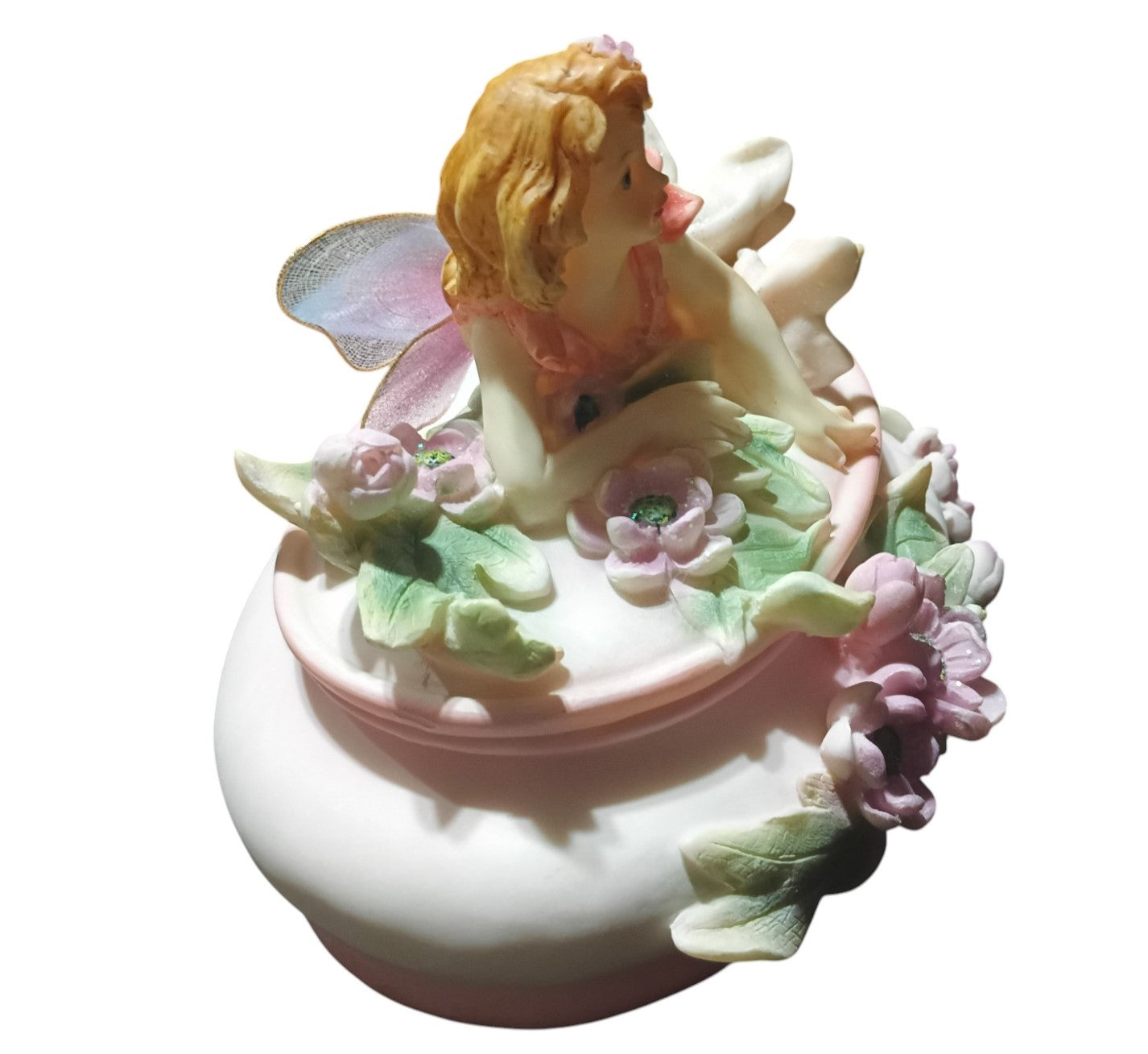 Vintage Montefiori Fairy And Flowers 7" Polyresin Trinket / Jewelry Box image 4
