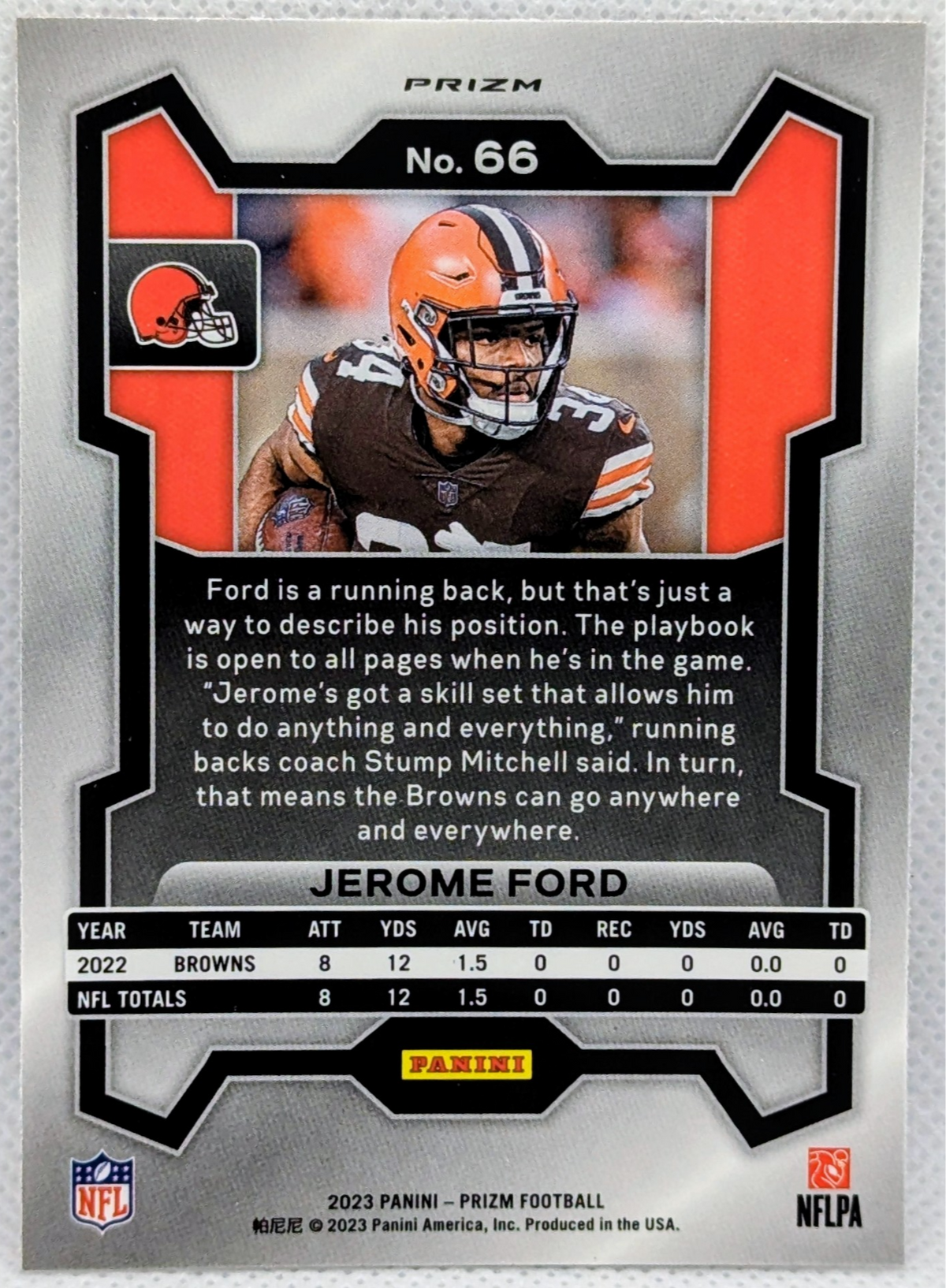 2023 Panini Prizm Red Jerome Ford Cleveland Browns #66 image 2