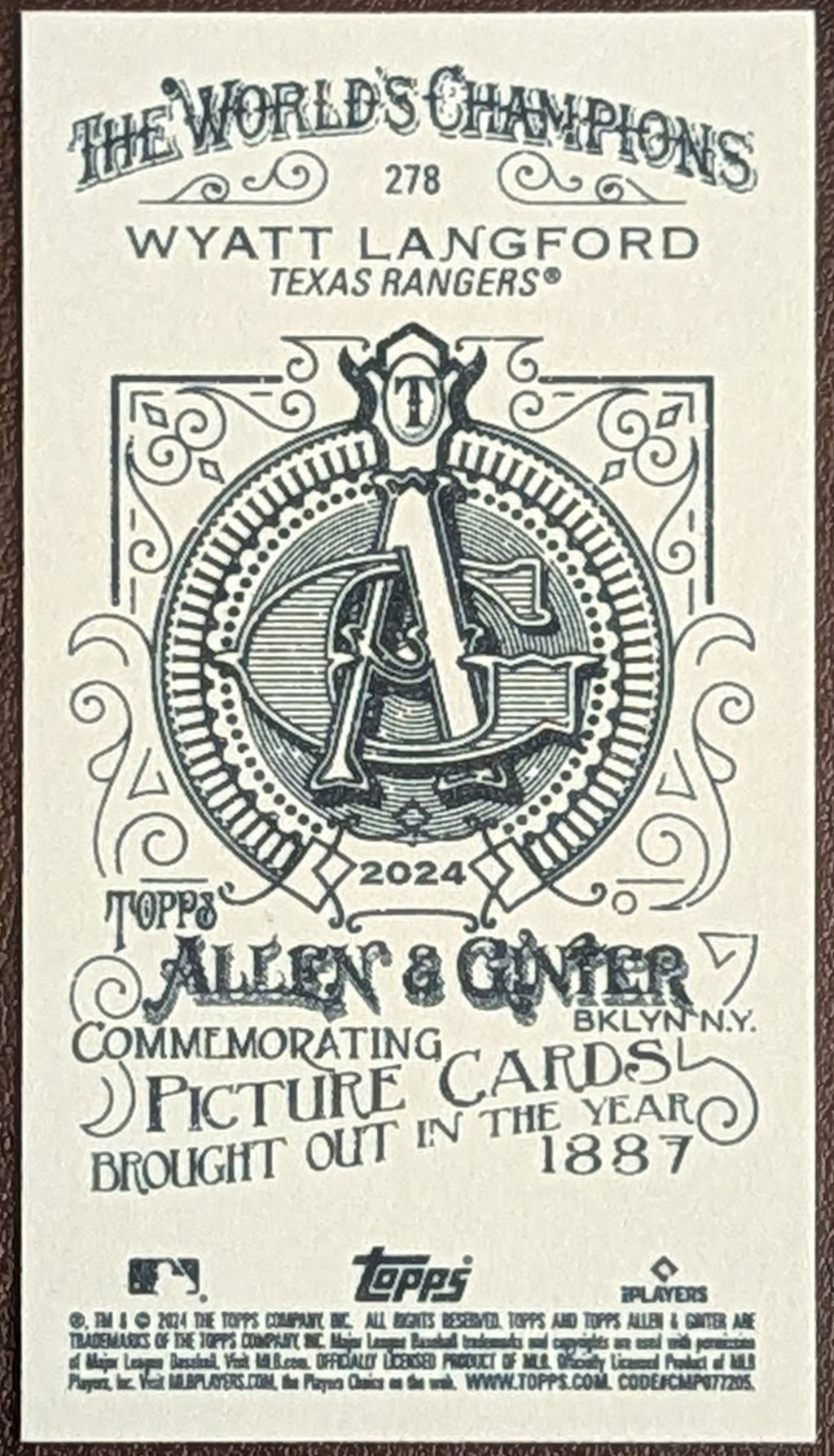 2024 Topps Allen & Ginter #278 Wyatt Langford Rookie Mini A&G Back Rangers image 2