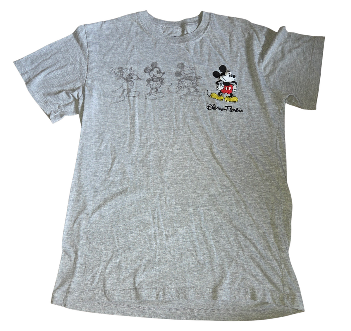 Disney Florida Mickey Mouse Sketch Drawing & Embroidery Gray T-Shirt Size Medium