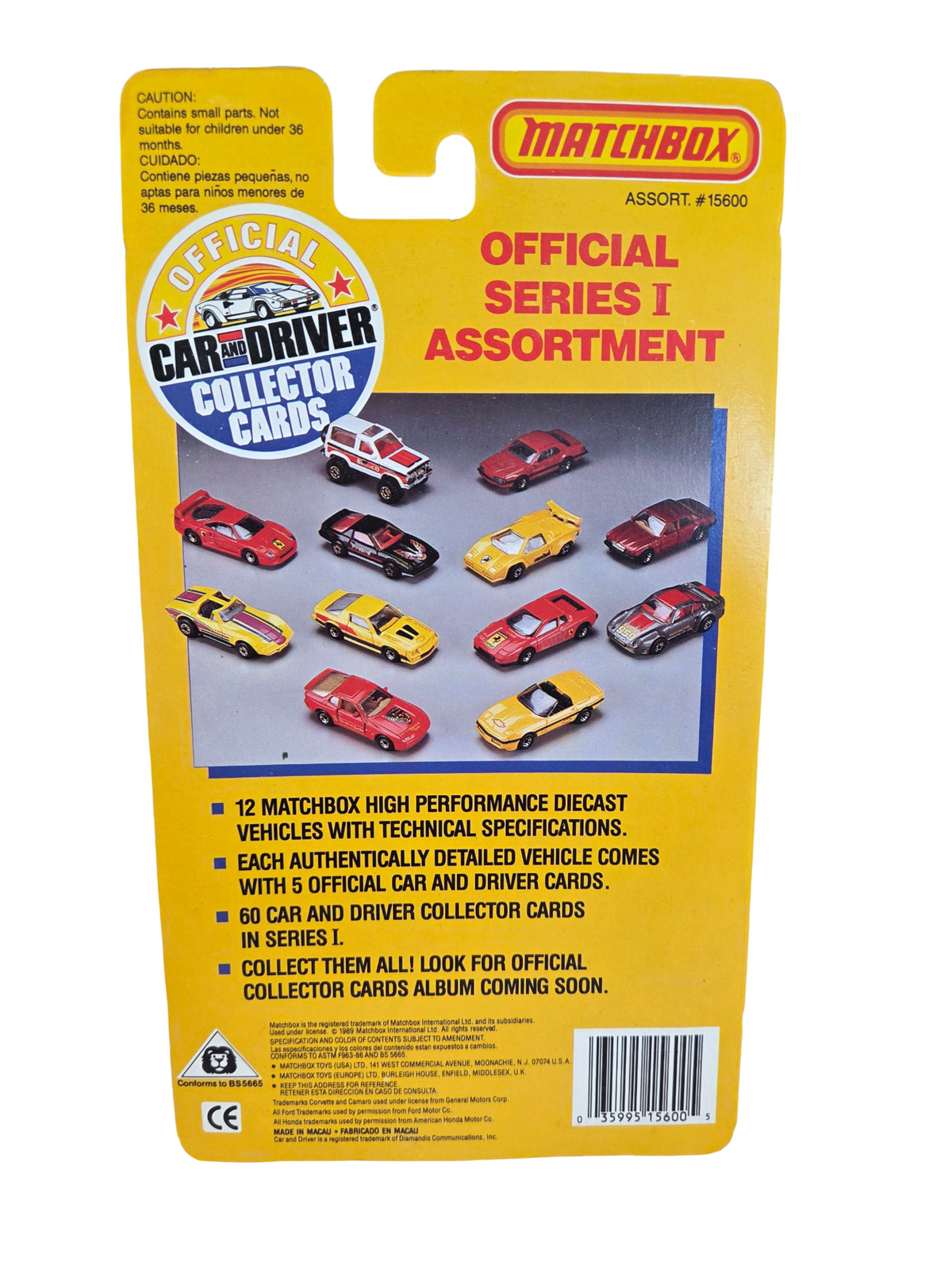 1989 Matchbox Car & Driver Yellow Corvette Convertible w/ Collector Card image 2
