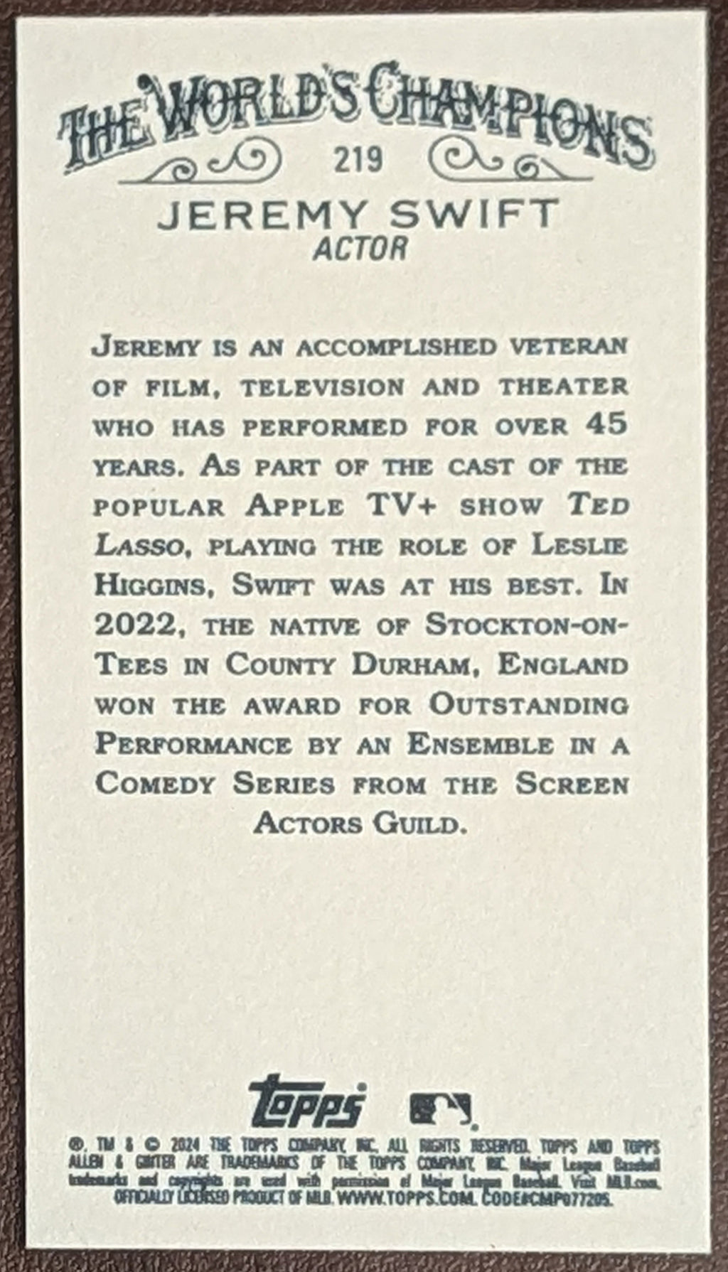2024 Topps Allen & Ginter Black Border Mini Jeremy Swift #219 Actor image 2
