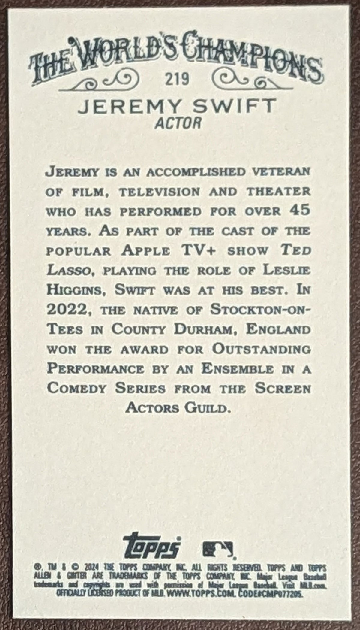 2024 Topps Allen & Ginter Black Border Mini Jeremy Swift #219 Actor image 2