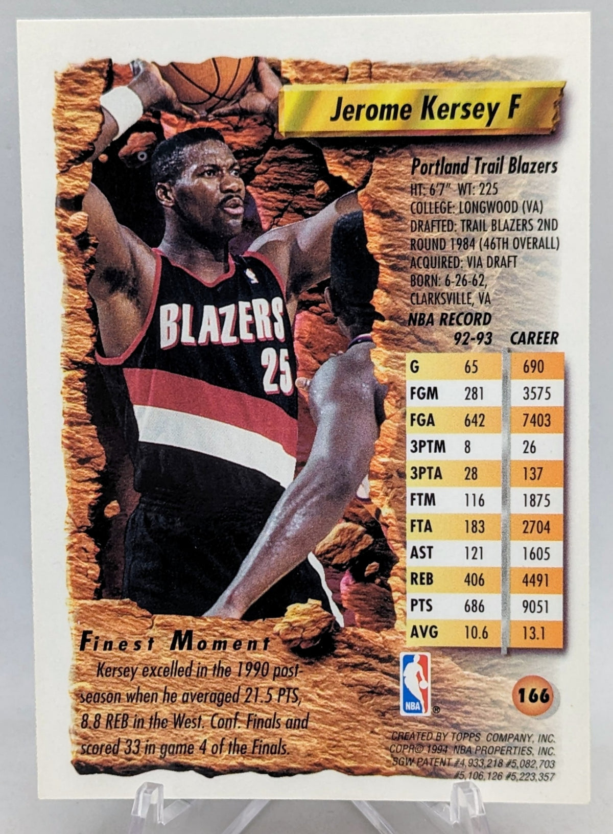 1993-94 Topps Finest Jerome Kersey Portland Trail Blazers image 2