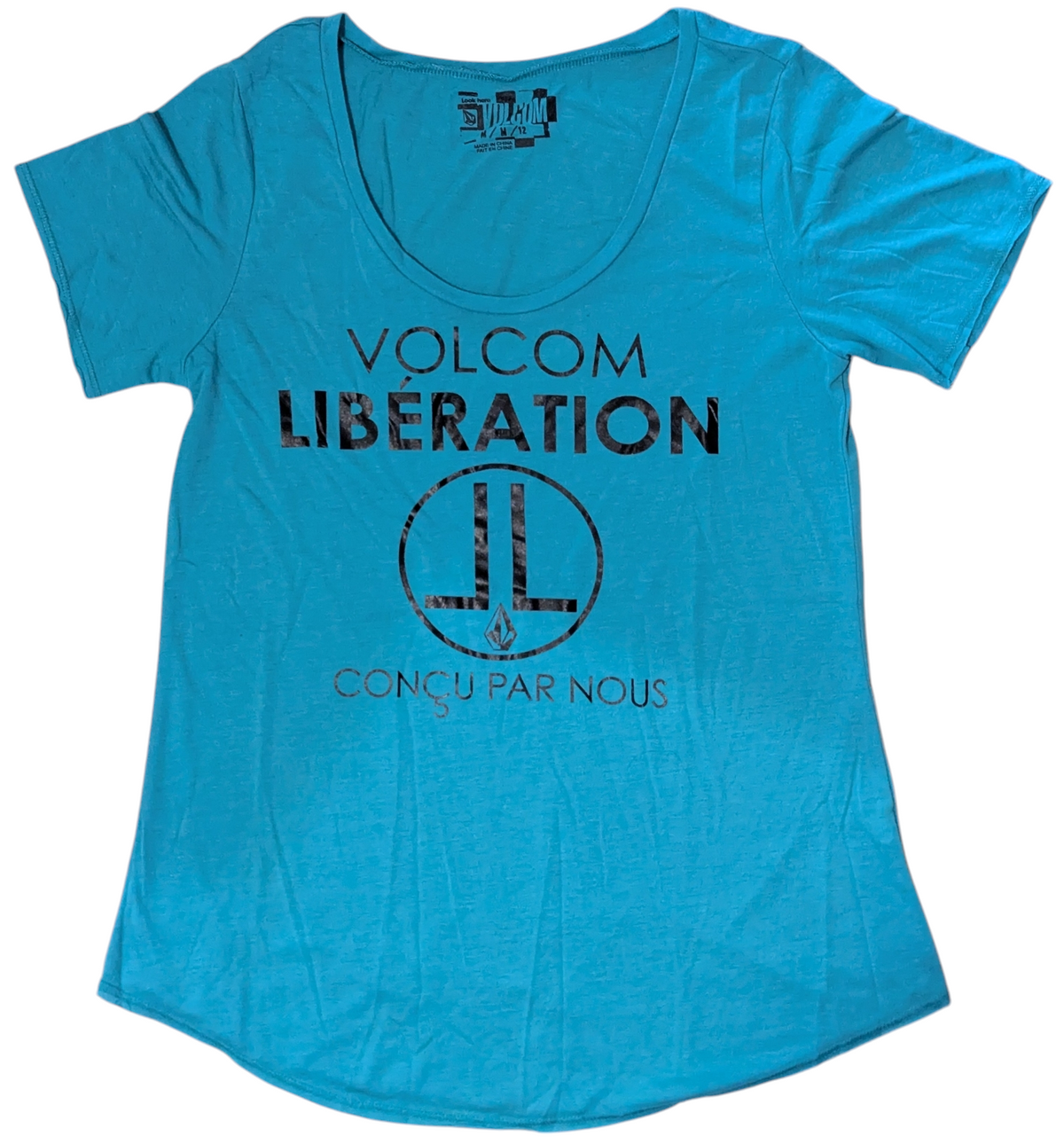Volcom Liberation Designed By Us French Womens Light Blue T-Shirt Medium