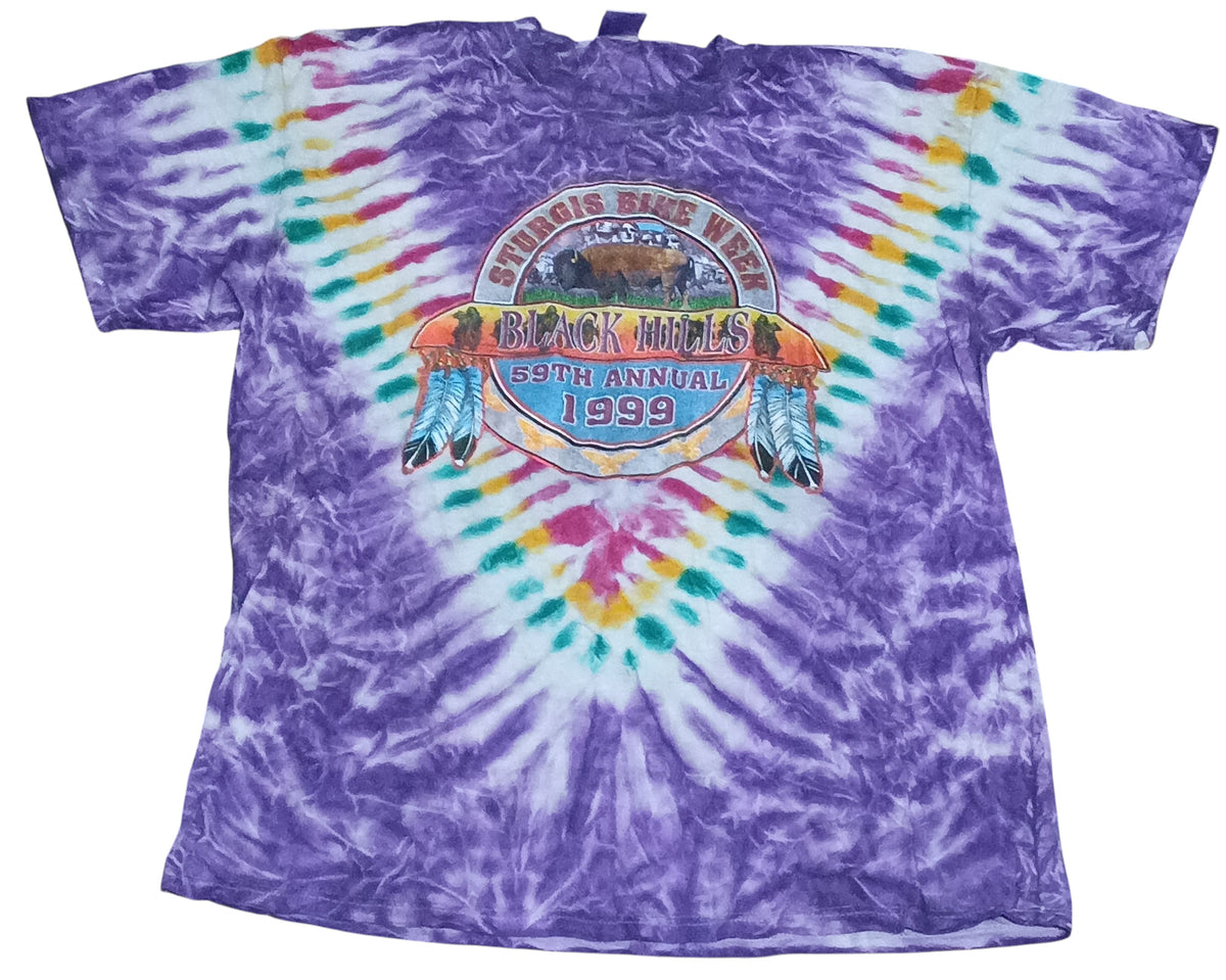 1999 59th Annual Black Hills Rally SturgisBike Week Purple Tie Dye XL T-Shirt
