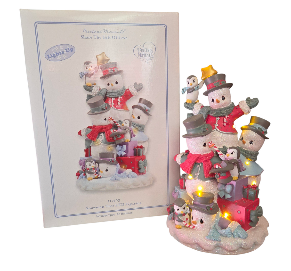 2010 Precious Moments Share The Gift Of Love Snowman Tree LED Figurine 11403