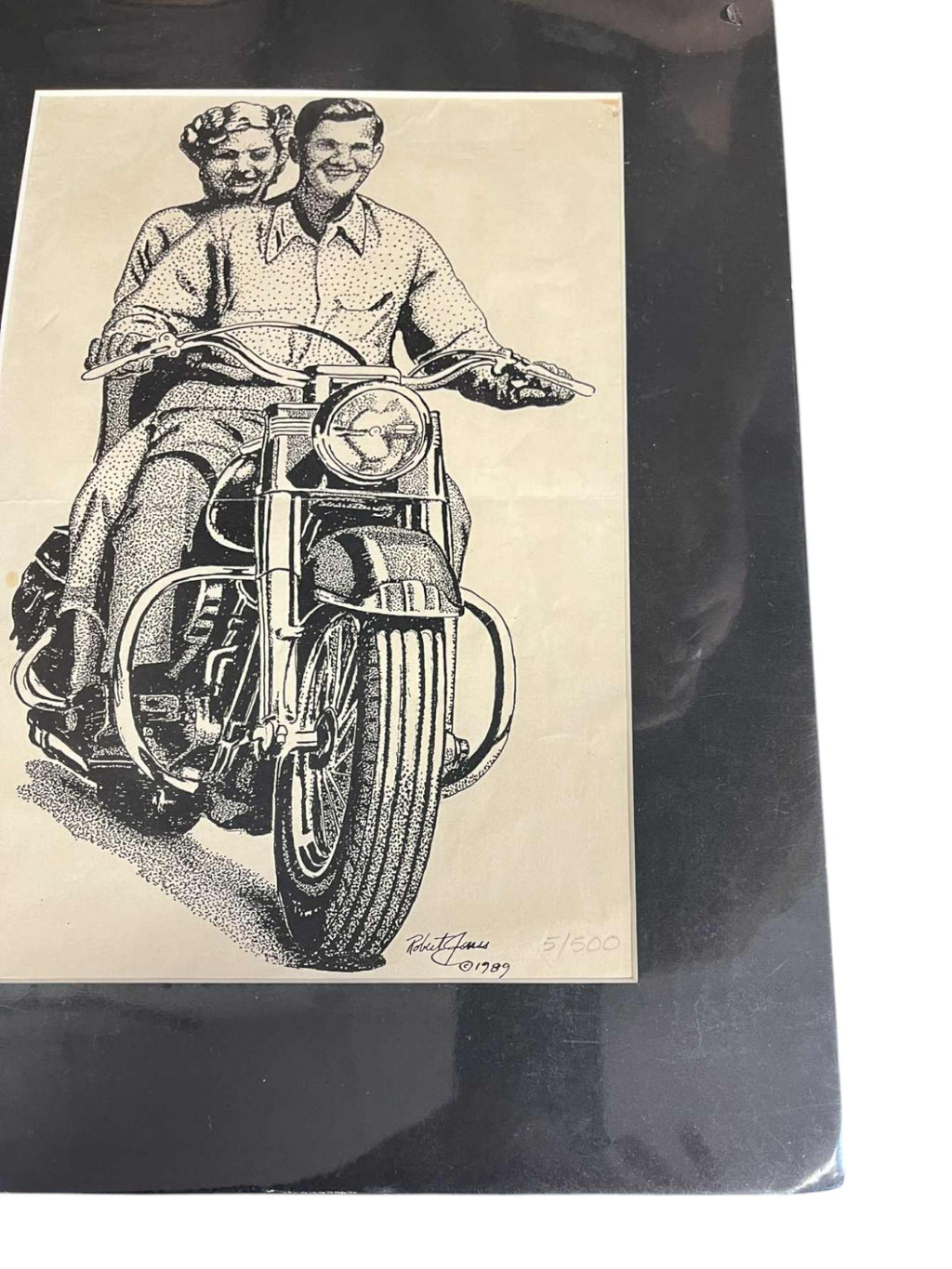 1989 Robert Jones Signed 1952 Harley Davidson Hydra-Glide Ad Stippling Art - DT image 2