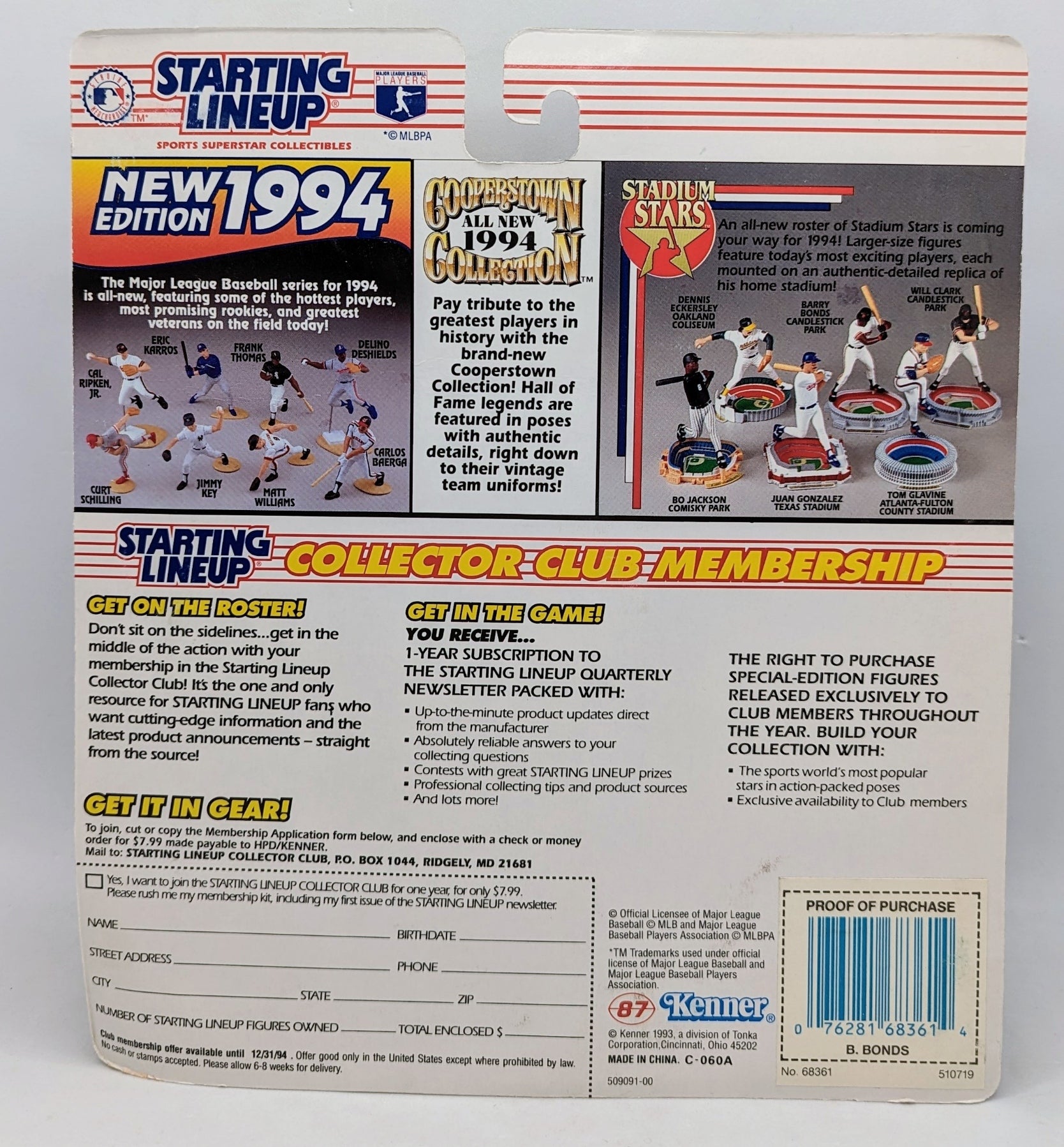 1994 Kenner Starting Lineup Barry Bonds San Francisco Giants Baseball Figure image 2