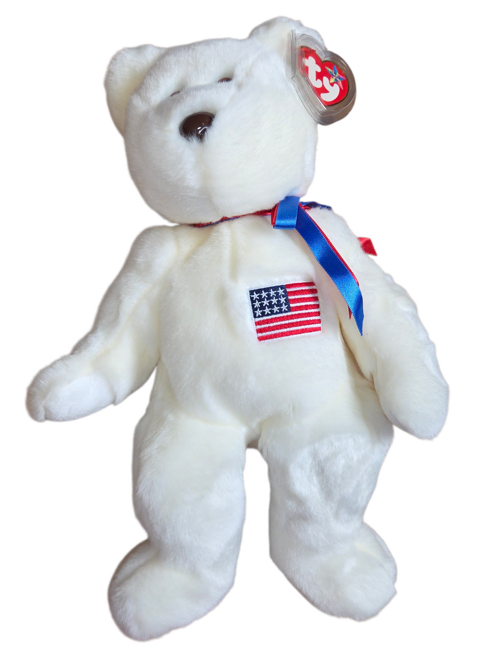 2000 Ty Beanie Buddies Liberty Bear 14" Plush White American Flag Plush image 3