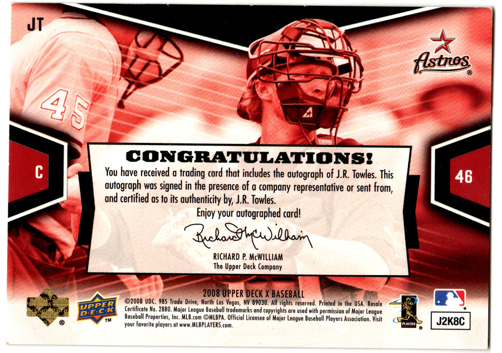 2008 Upper Deck X Signatures J.R. Towles Auto #JT Houston Astros J2K8C image 2