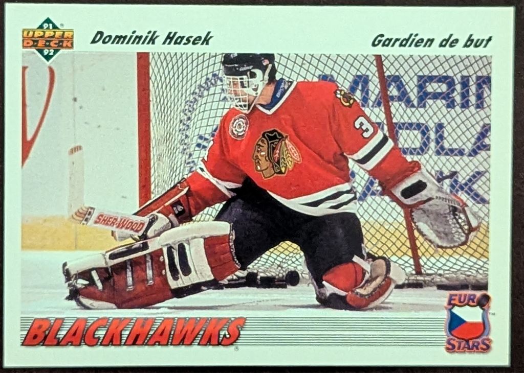1991-92 Upper Deck Euro Stars Dominik Hasek #E14 Chicago Blackhawks French Ver.
