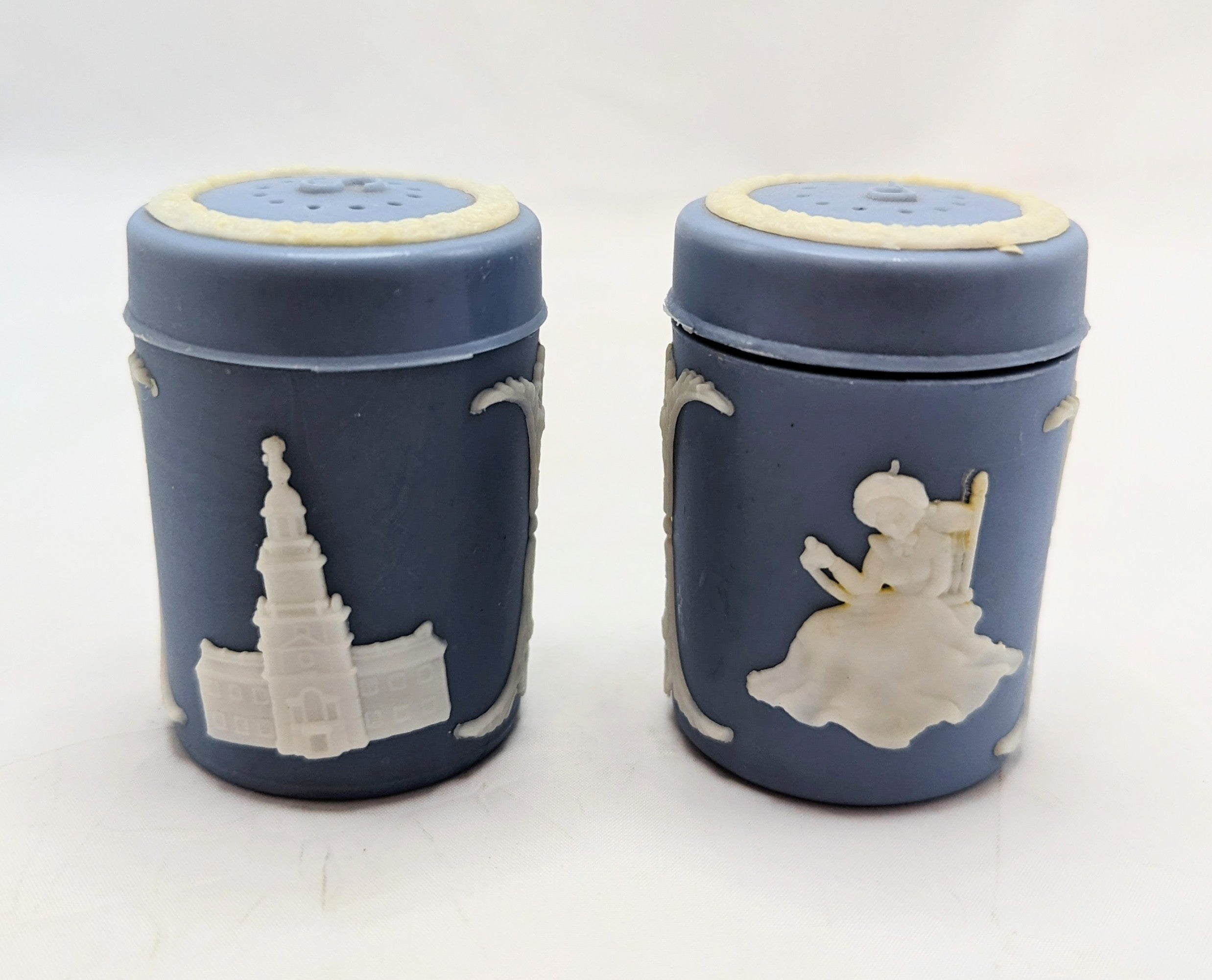 Vintage American Wedgewood Style Plastic Salt & Pepper Shakers