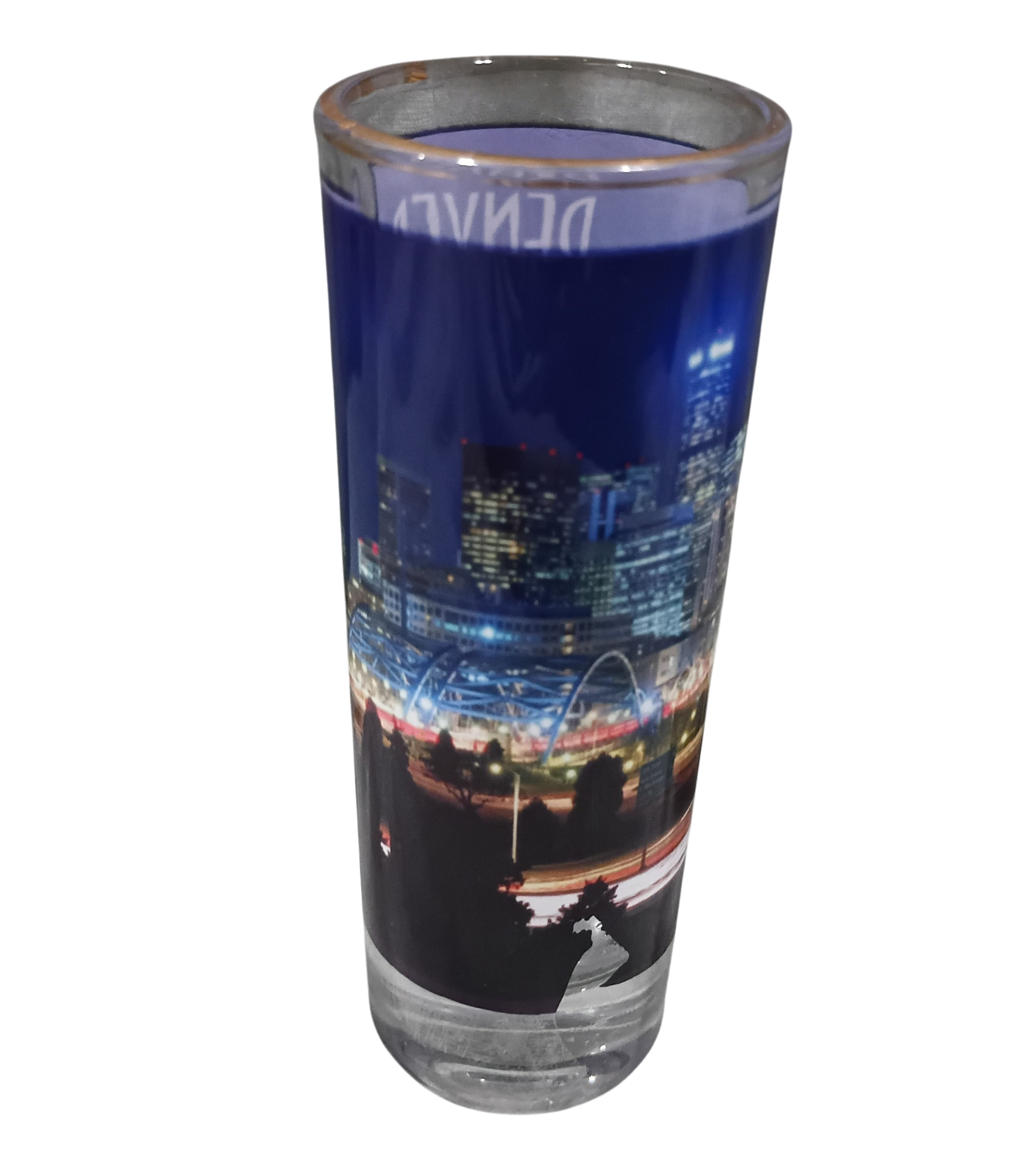 Vintage Denver Colorado Gold Rimmed Tall Shot Glass USA Made image 2