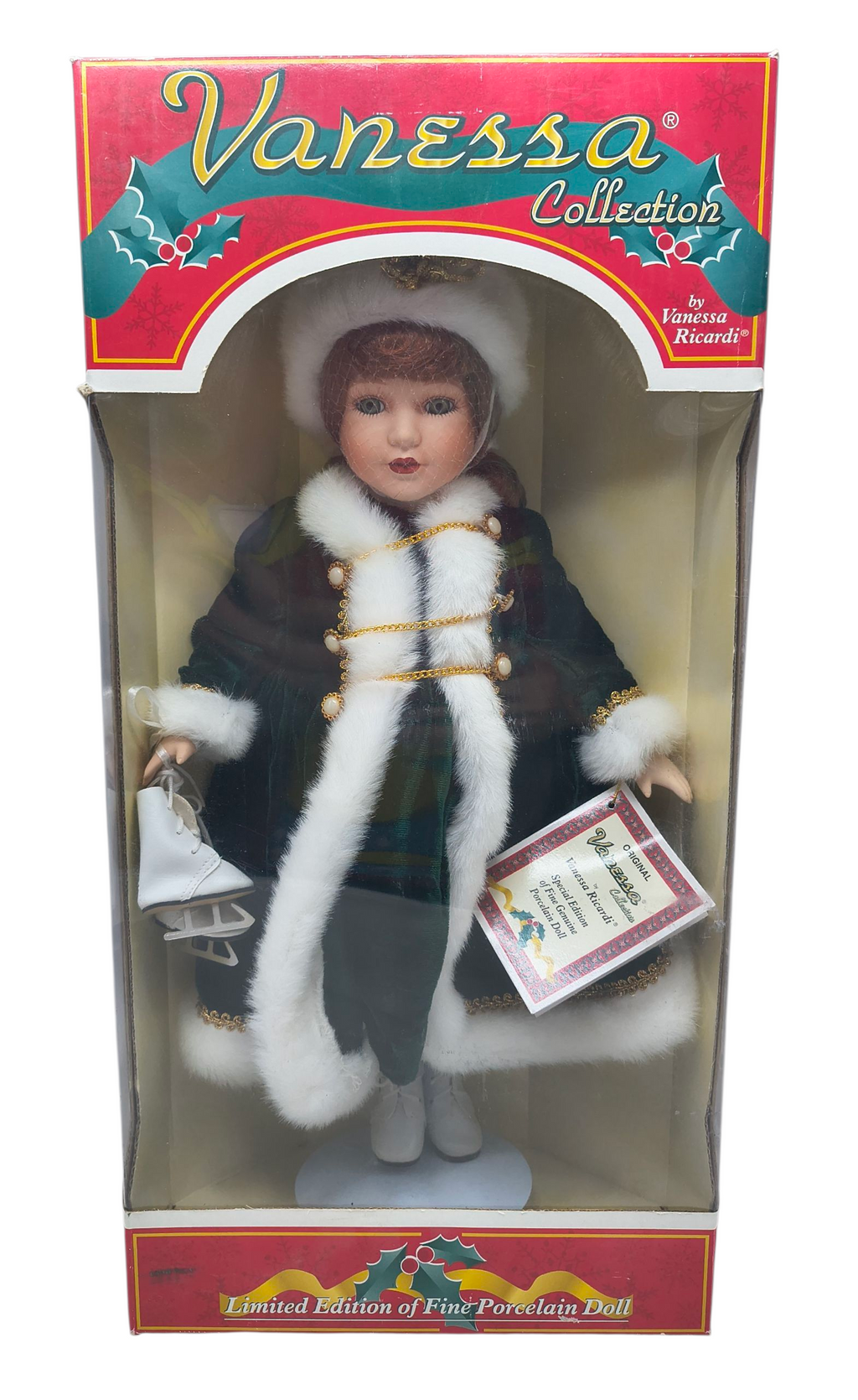 1998 Vanessa Ricardi Limited Porcelain Doll 16" Christmas Soldier Green Dress