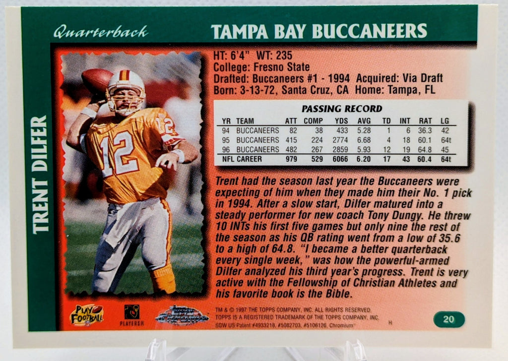 1997 Topps Chrome Refractors Tampa Bay Buccaneers Football Card #20 Trent Dilfer image 2