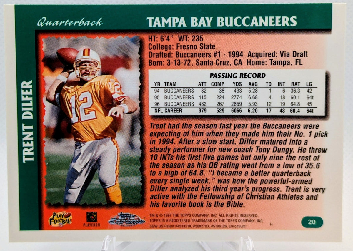 1997 Topps Chrome Refractors Tampa Bay Buccaneers Football Card #20 Trent Dilfer image 2