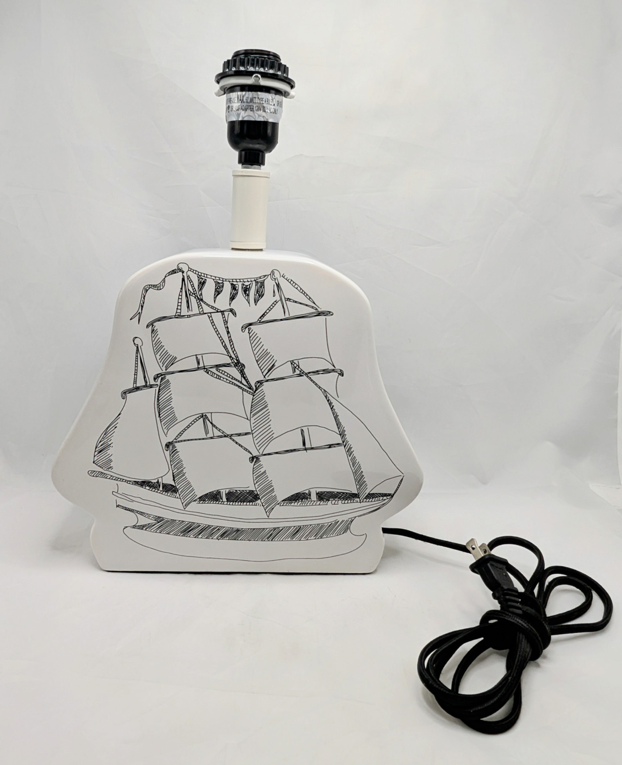 Crate & Barrel Land Of Nod White Ceramic Pirate Ship Lamp image 2