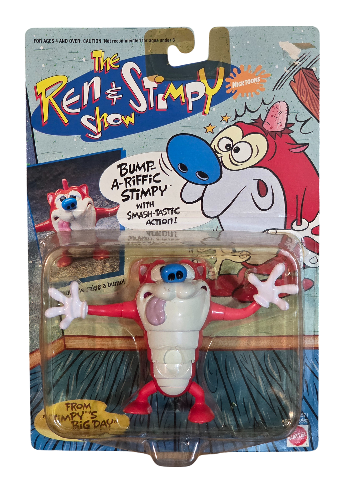 1993 Mattel Ren and Stimpy Bump A Riffic Stimpy w/ Smash Tastic Action Figure