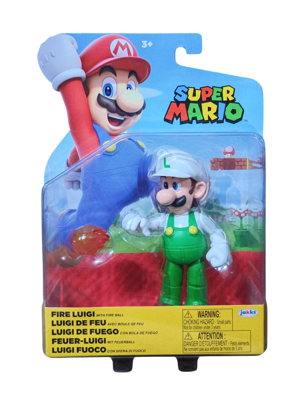 Jakks Pacific Super Mario Fire Luigi 4" Action Figure w/ Fireball Accessory
