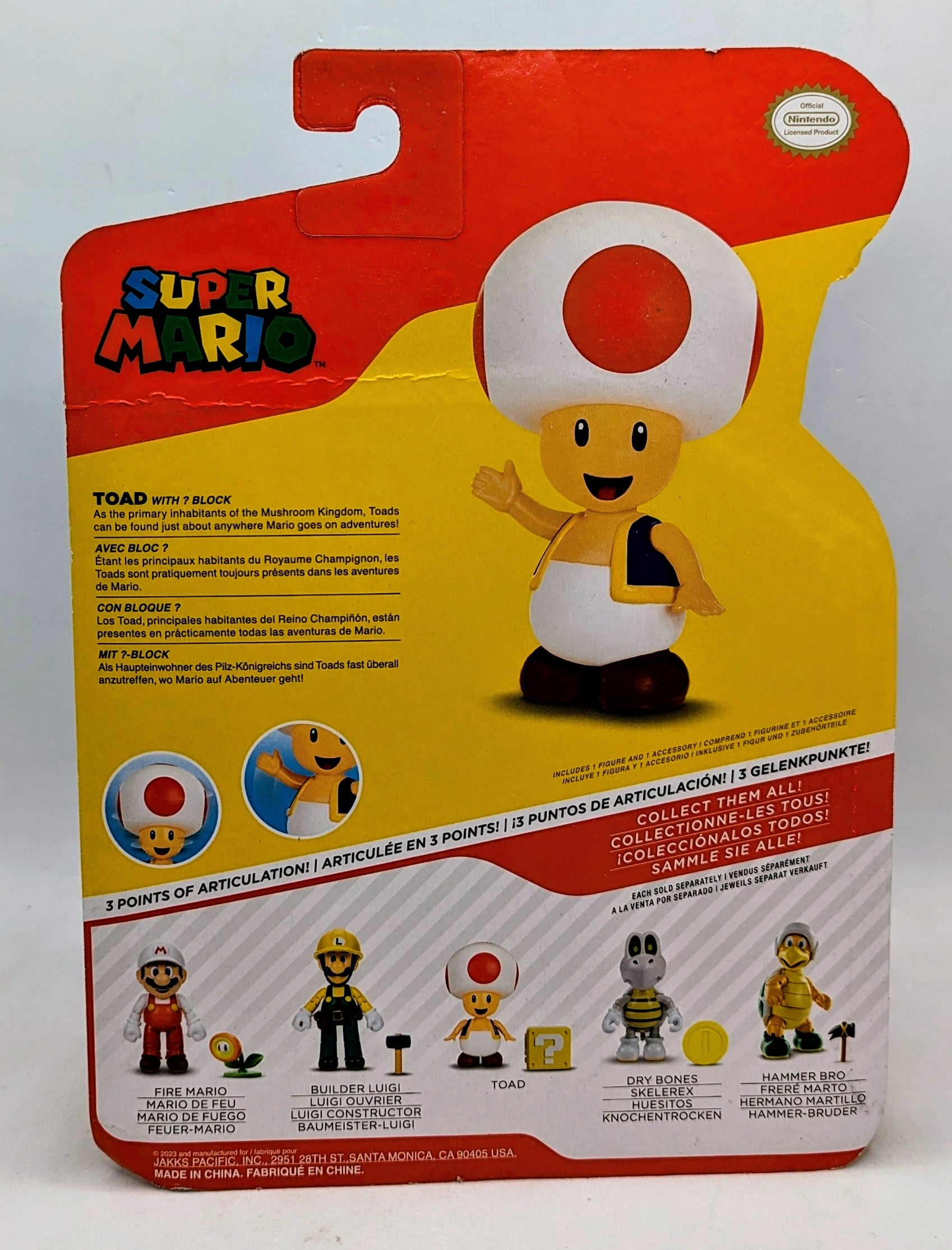 Jakks Pacific World of Nintendo Super Mario Toad with Question Block 4" Figure image 2