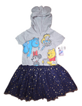 Disney 100 Girls Hooded Dress w/ Blue Tulle Skirt Size 7-8 Minnie, Sully, Pooh