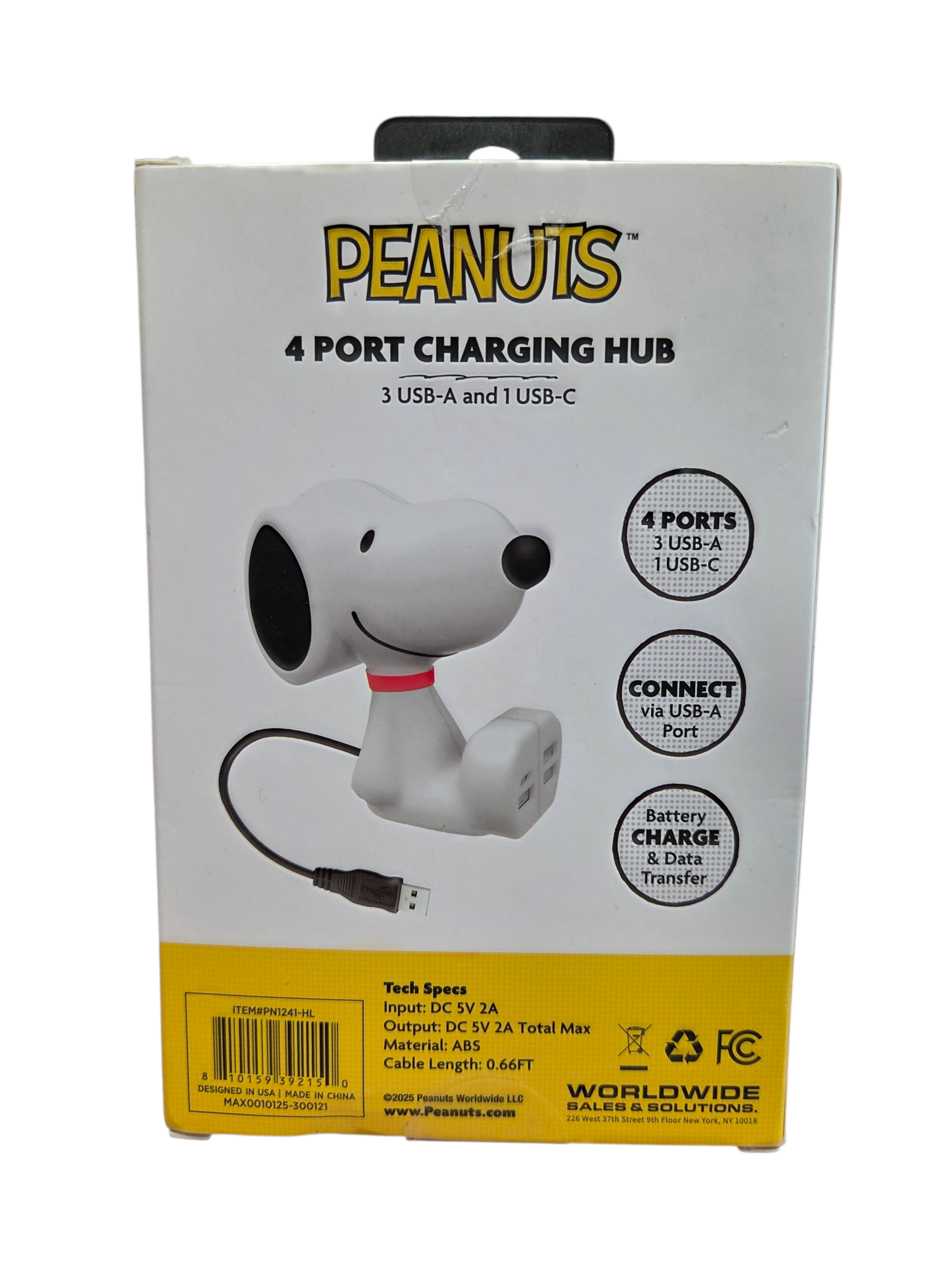 2025 Peanuts Snoopy 4-Port Charging Hub USB-A/USB-C Battery Data Transfer image 2