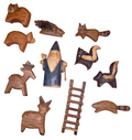 Vintage Log Cabin Noah With Animals Wood Carved