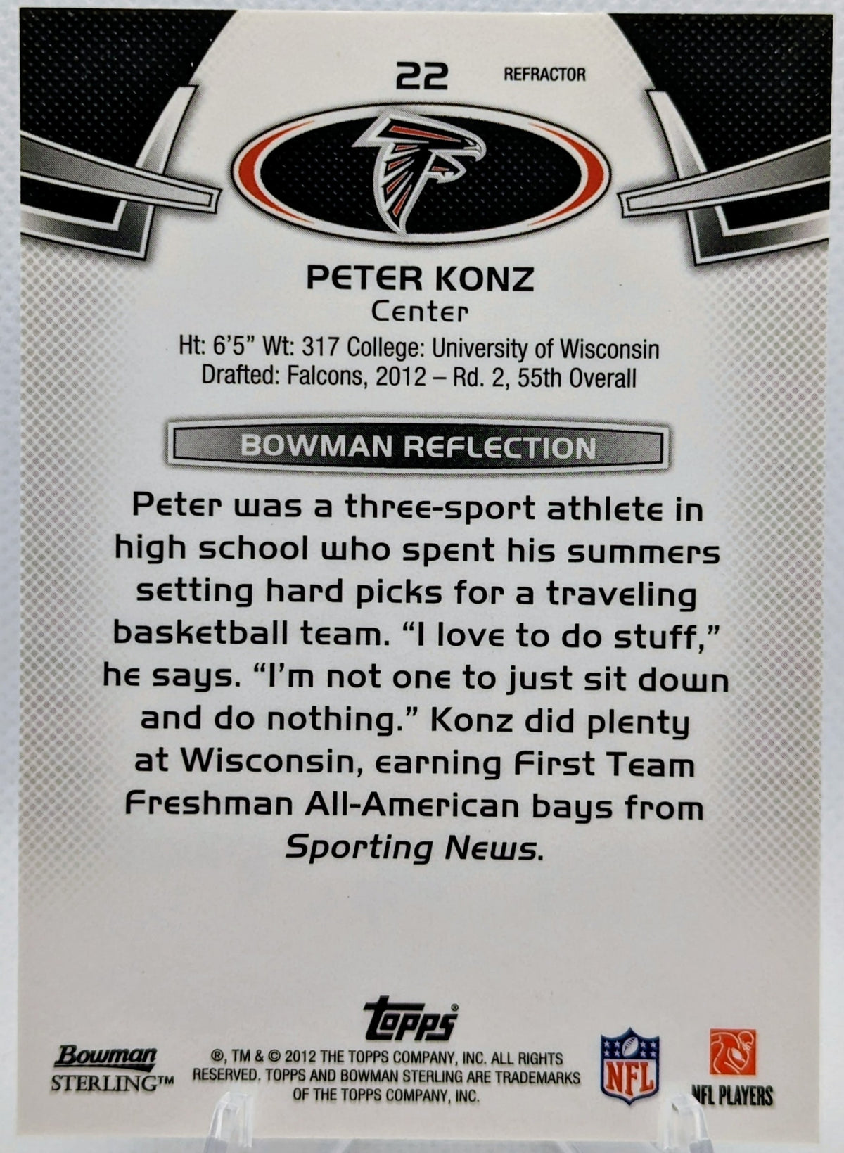 2012 Bowman Sterling Blue Refractor /99 Peter Konz #22 Rookie RC image 2