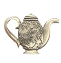 Vintage Flower-Patterned Pewter Teapot Lapel Pin