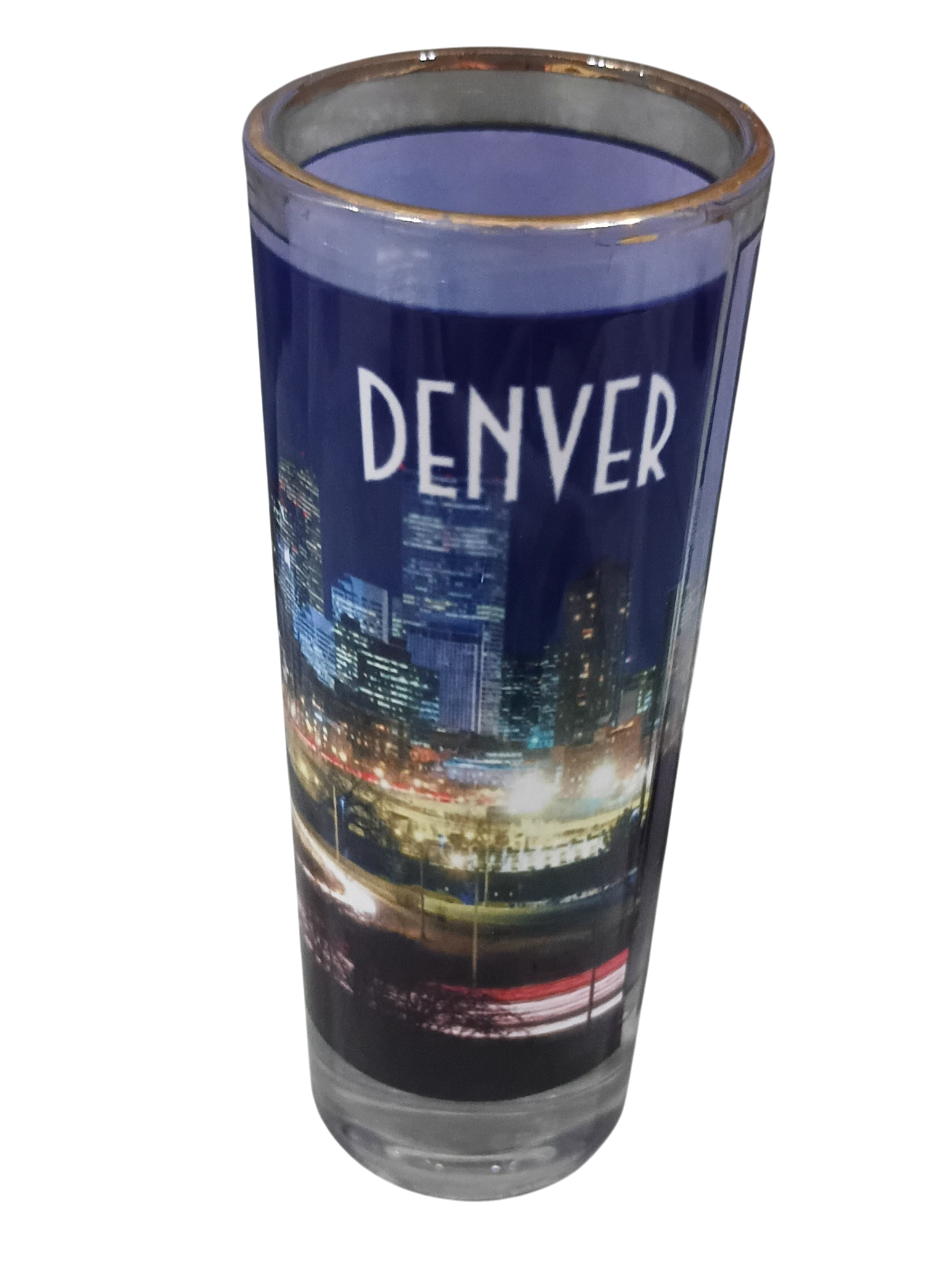 Vintage Denver Colorado Gold Rimmed Tall Shot Glass USA Made
