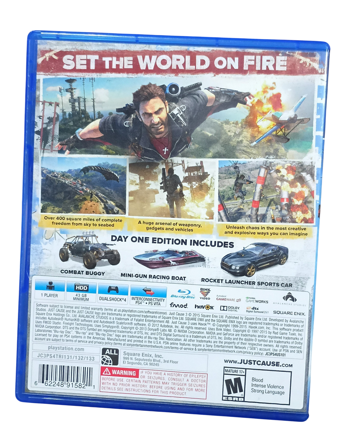 2015 Square Enix Just Cause 3 Day One Edition PlayStation 4 PS4 Video Game CIB image 2